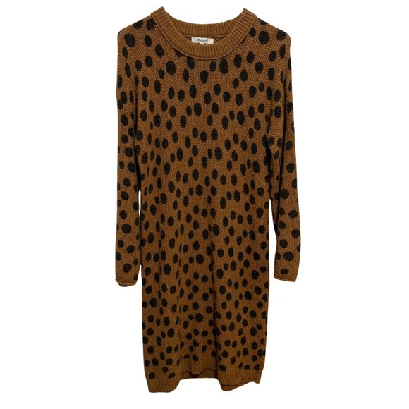 Madewell Leopard Dot Sweater-Dress S Brown & Black Merino Wool Blend - Picture 1 of 6